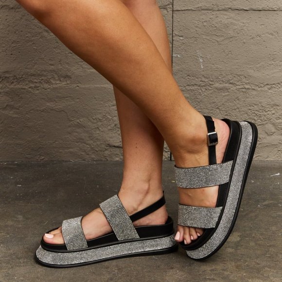 Platform Rhinestone Slingback Sandal in Black - Picture 4 of 7